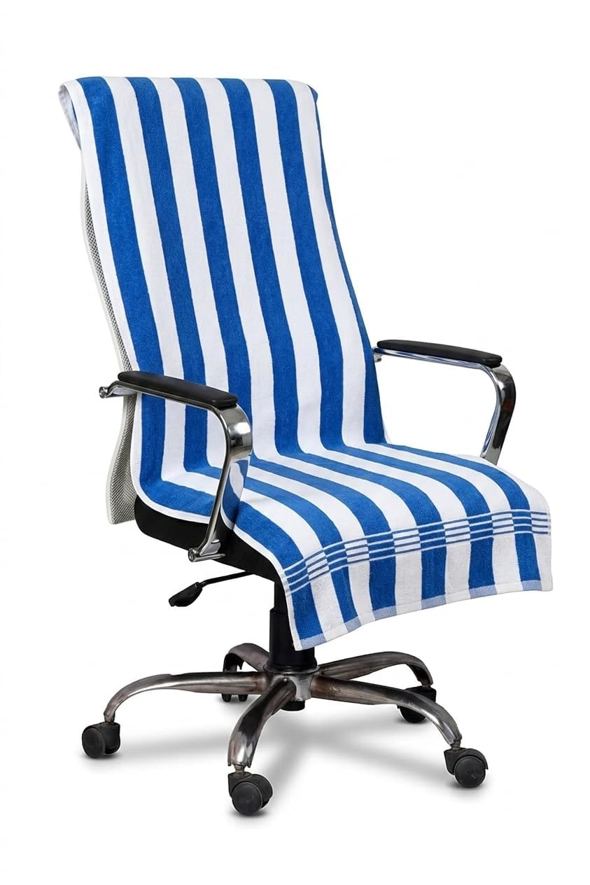 Cotton Solid Large Office Chair Towel 400 GSM 2Pis, Blue line, 30x60inc.-image-9