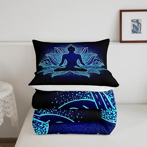 Miniatura 5 de Manfei Juego de edredón de yoga para niños tamaño Queen juego de ropa de cama exótica bohemio con diseño floral de mandala decoración de dormitorio