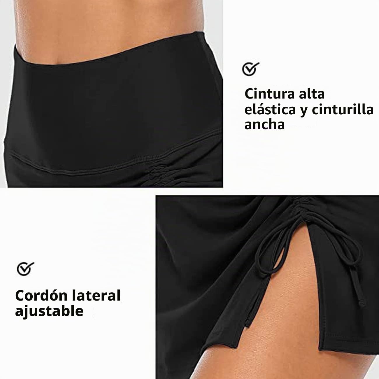 Falda de Baño Mujer Bikini Falda Corta con Cordón Traje de Baño Elegante Ruched Incorporada Pantalones de Bikini Deportivo Verano de Playa Braga de Natación