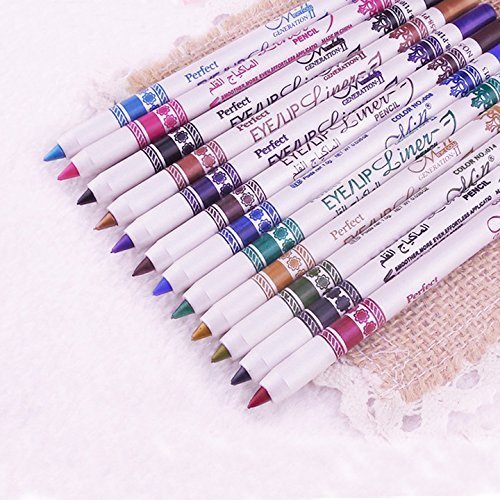 HHE 12pcs/lot 12 Colors Waterproof Plastic Glitter Emerald Eyeliner Pencil Makeup