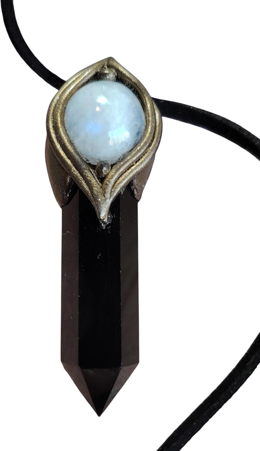 | The Shield, Empath Protection Necklace | Moonstone and Black Obsidian Stone Pendant | Spiritual Psychic Protection Amulet for Evil Eye | Healing Crystals Jewelry