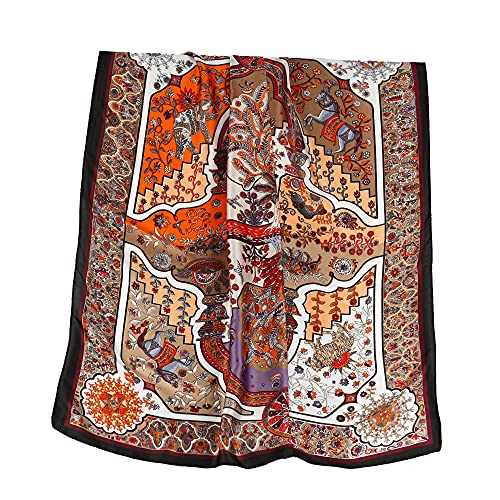 Ninahouse Silk Like Medium Square Scarf Satin Hair Scarf Fashion Pattern Head Scarf For Women With Scarf Cilp Envelope Packed (35