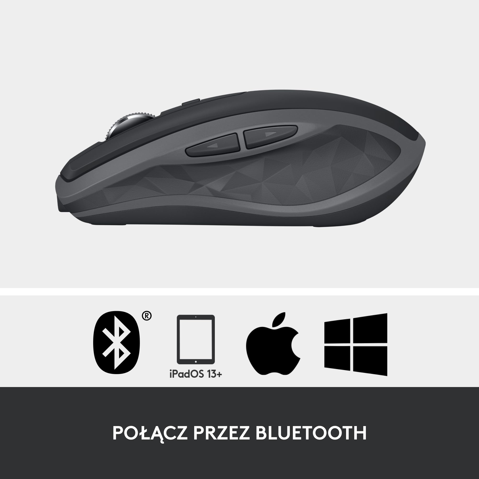 Logitech MX Anywhere 2S Mysz bezprzewodowa z Bluetooth, obsługująca wiele powierzchni, bardzo szybkie przewijanie, z akumulatorem, przenośna, obsługująca do 3 komputerów Mac/PC