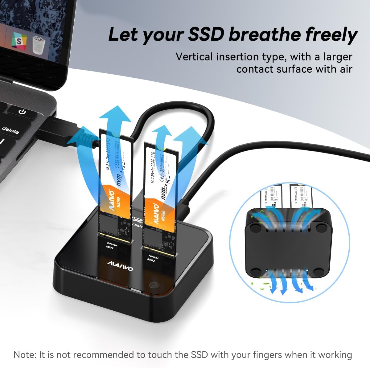 MAIWO NVMe Duplicator Offline Cloner 10Gbps Dual Bay USB-C NVMe Dock, Support Read&Write&Clone Max 2 * 4TB for 2230/2242/2260/2280/22110 SSDs