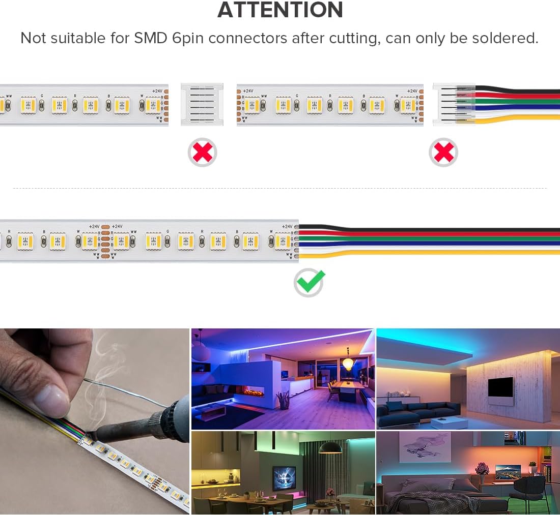 BTF-LIGHTING RGBCCT 5 Colors in 1 LED 5050SMD RGBWW RGB+Dimmable Color 2700K-6500K 16.4ft 96LEDs/m LED Lights IP67 DC24V, 4 Zones RF 2.4GHz Wireless Remote RC03RFB & C05RF Controller Kit (NO Adapter)