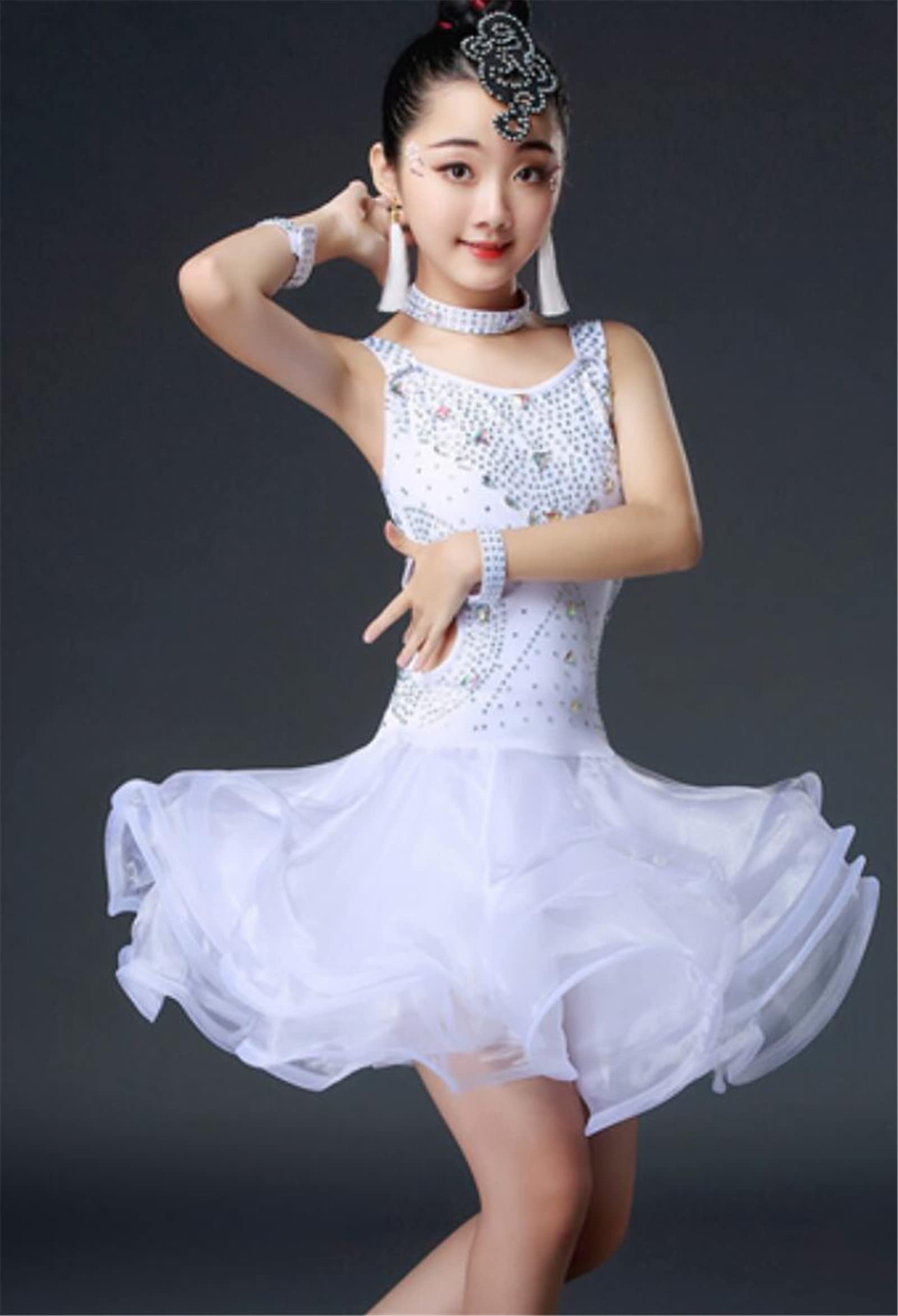 ホワイト スパンコール ダンスドレス Amazon.co.jp: 女の子ラテンダンスドレス、2022ダンスドレス