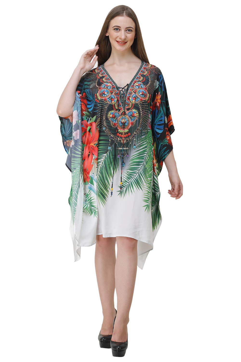 Women's Georgette Digital Printed Kaftan Beach wear Coverup/Bikini Cover-up-Multicolour | Multicolor 5 | Free Size
