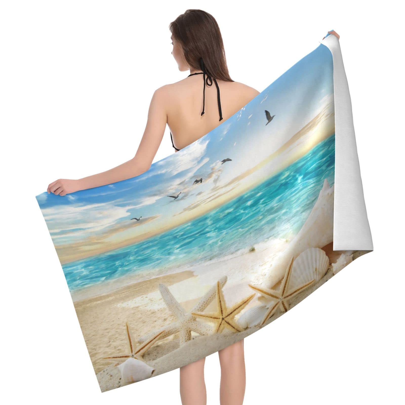 Lawenp Beach with Starfish Bath Towel Beach Towel Popular Durable Stylishffy Touch Highly Absorbent Quick Dry Polyester 32" X 52" Also As A Gift