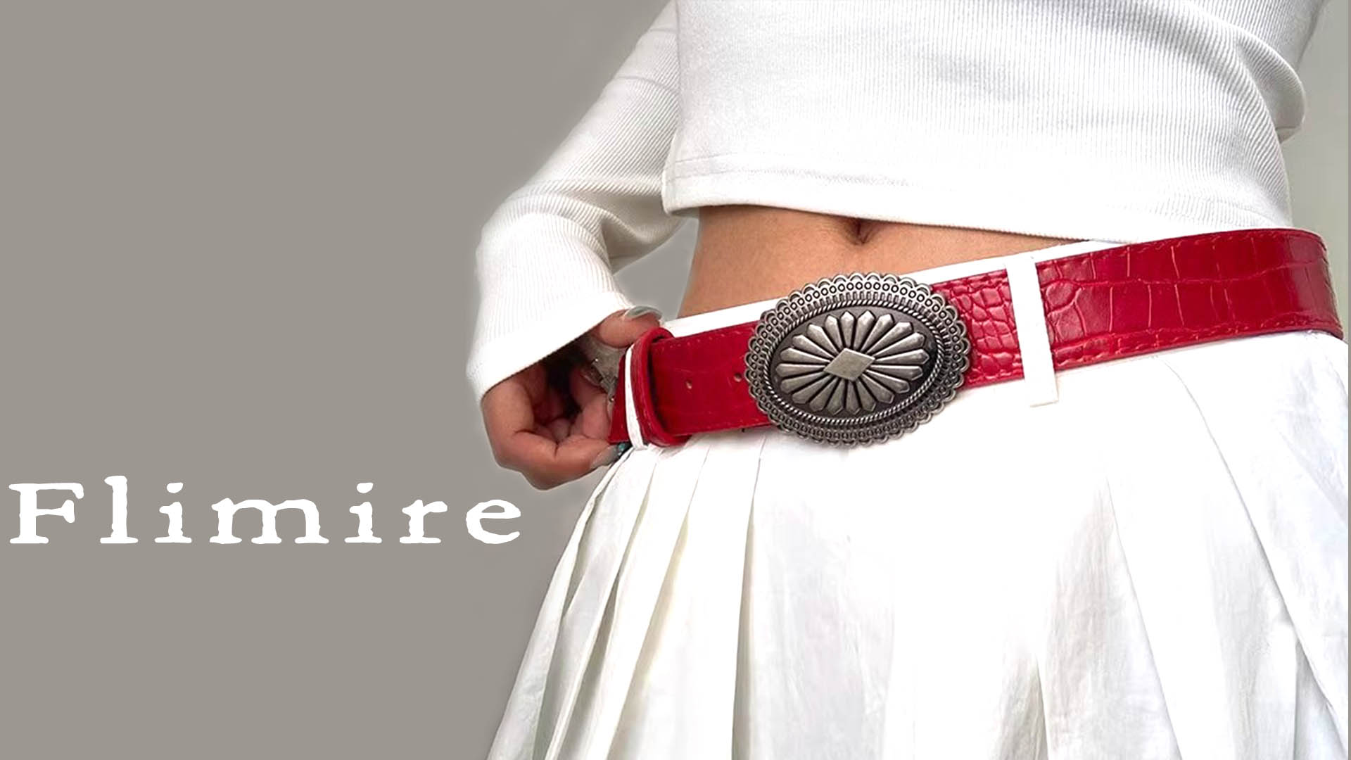 Flimire Western Women Leather Belt with Star Buckle Vintage 