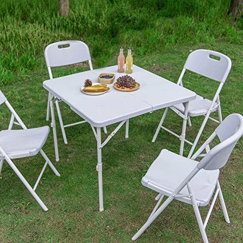 Allpop 34'' Plastic Square Folding Card Table With 2 Heights Adjustable, Portable Fold In Half Table With Handle For Picnic Party Dining Camping Commercial Events, White #TOP5