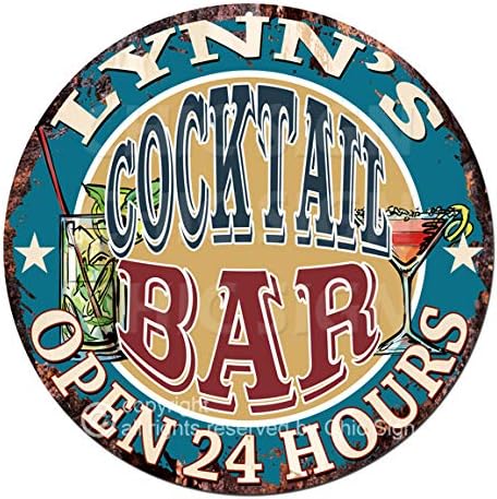 LynnS Cocktail BAR Open 24 Hours Chic Tin Sign Rustic Shabby Vintage Style Retro Kitchen Bar Pub Coffee Shop Man cave Garage Decor Gift Ideas