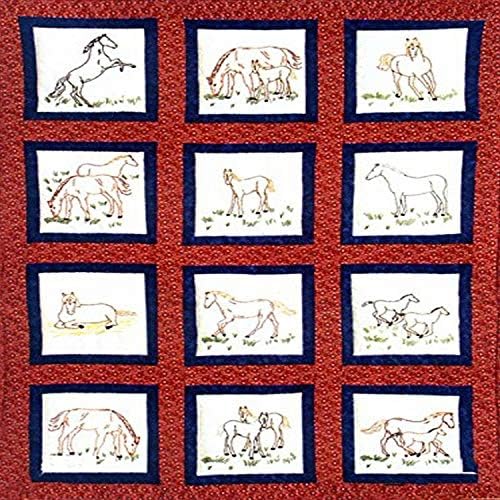 Jack Dempsey Themed Stamped White Quilt Blocks 9"X9" 12/Pkg, Horses