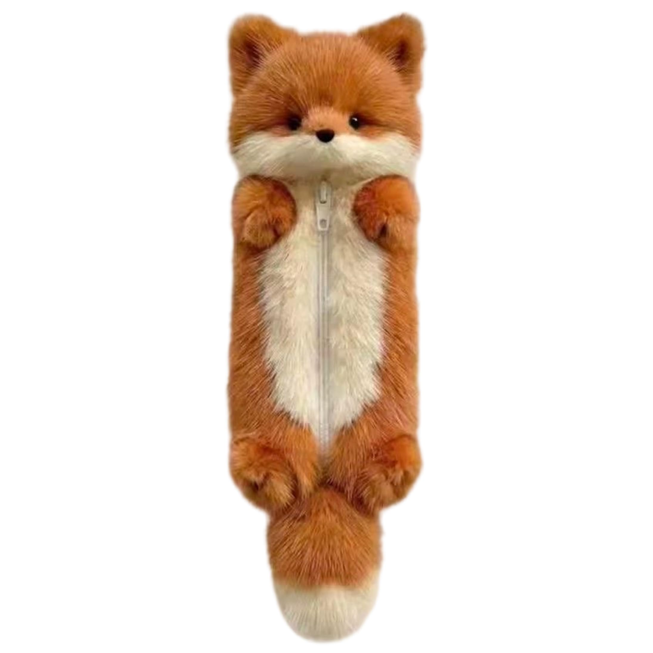 Yeaxxsqy Kawaii Pencil Case, Plush Fox Animal Pencil Case, Soft Fluffy Stationery Organizer for Girls School Supplies - Brown