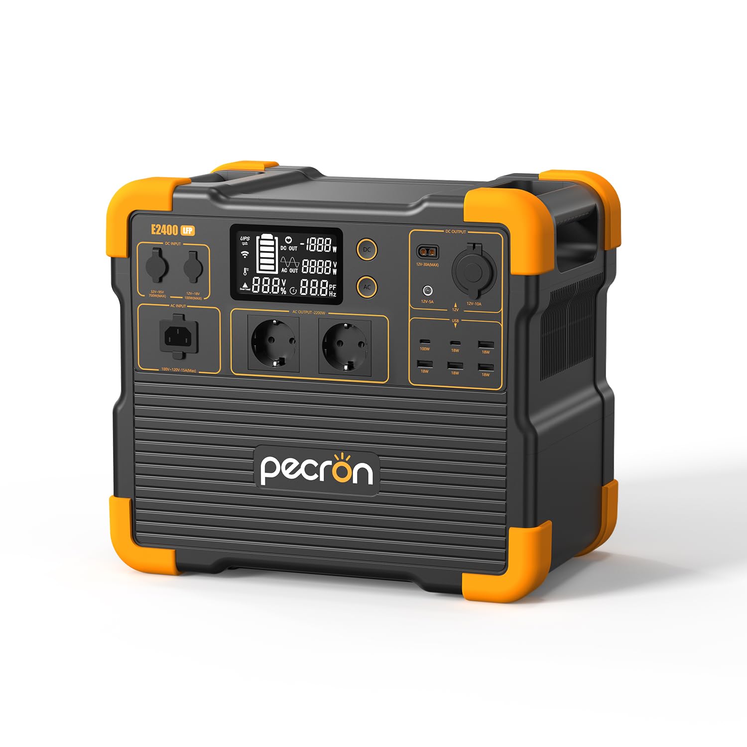 Station d’énergie portable PECRON E2400LFP – 2 048 Wh LiFePO4 (extensible à 8 192 Wh), 2 400 W de puissance continue, charge ultrarapide en 1,5 h, idéale pour secours électrique, camping et vanlife.