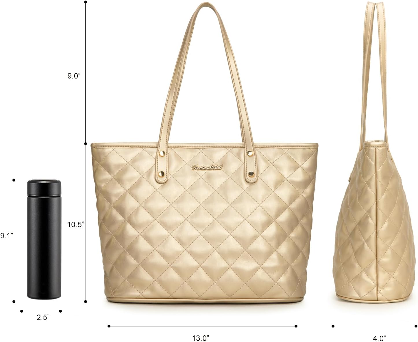 Montana West Quilted Tote Bag for Women Large Shoulder Bag Fashion Handbags with Top Zipper - Image 5