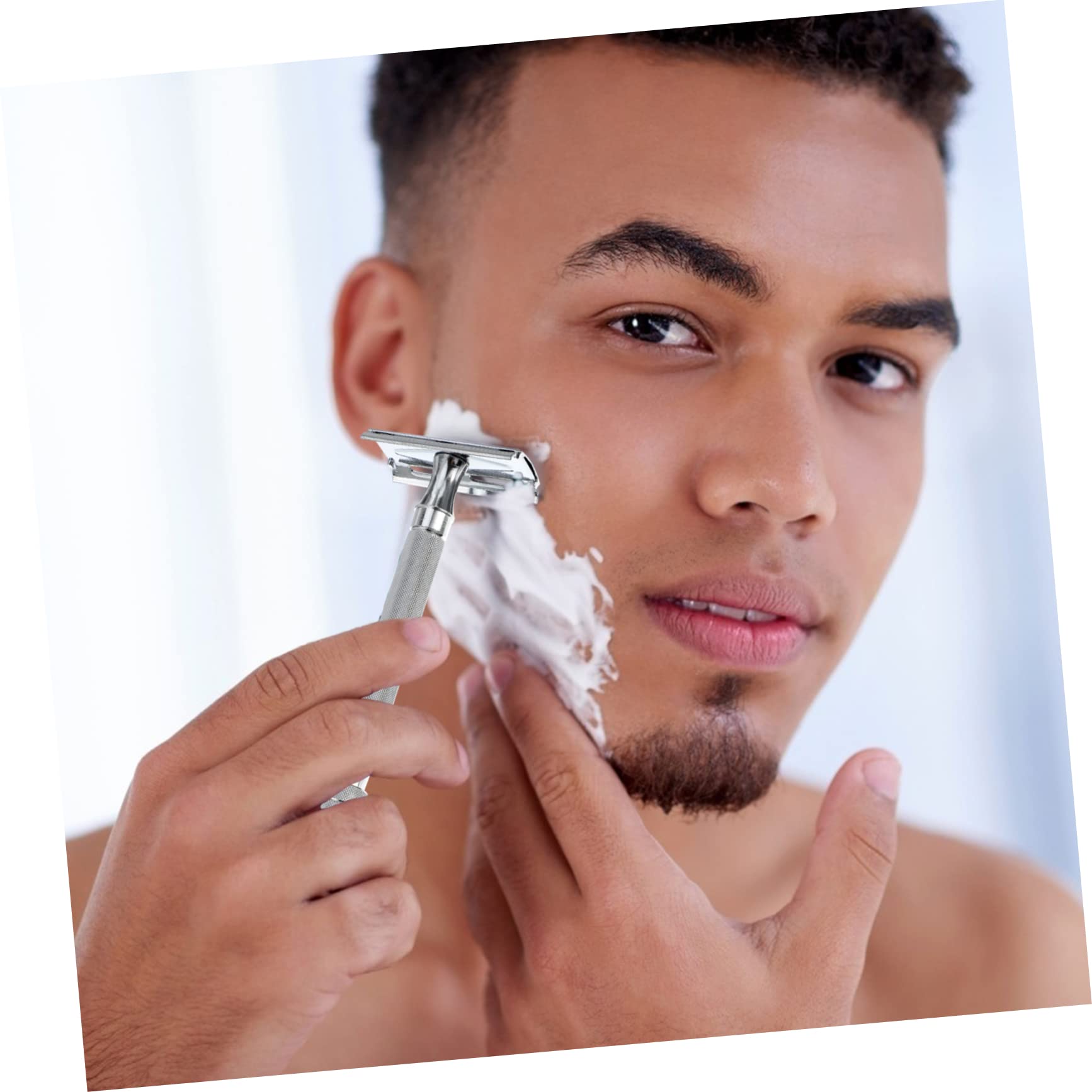 HAPINARY 2pcs Elderly Men's Safety Razor Reusable Double Razor Soft Handle Classic White Shaver for Close-fitting Beard