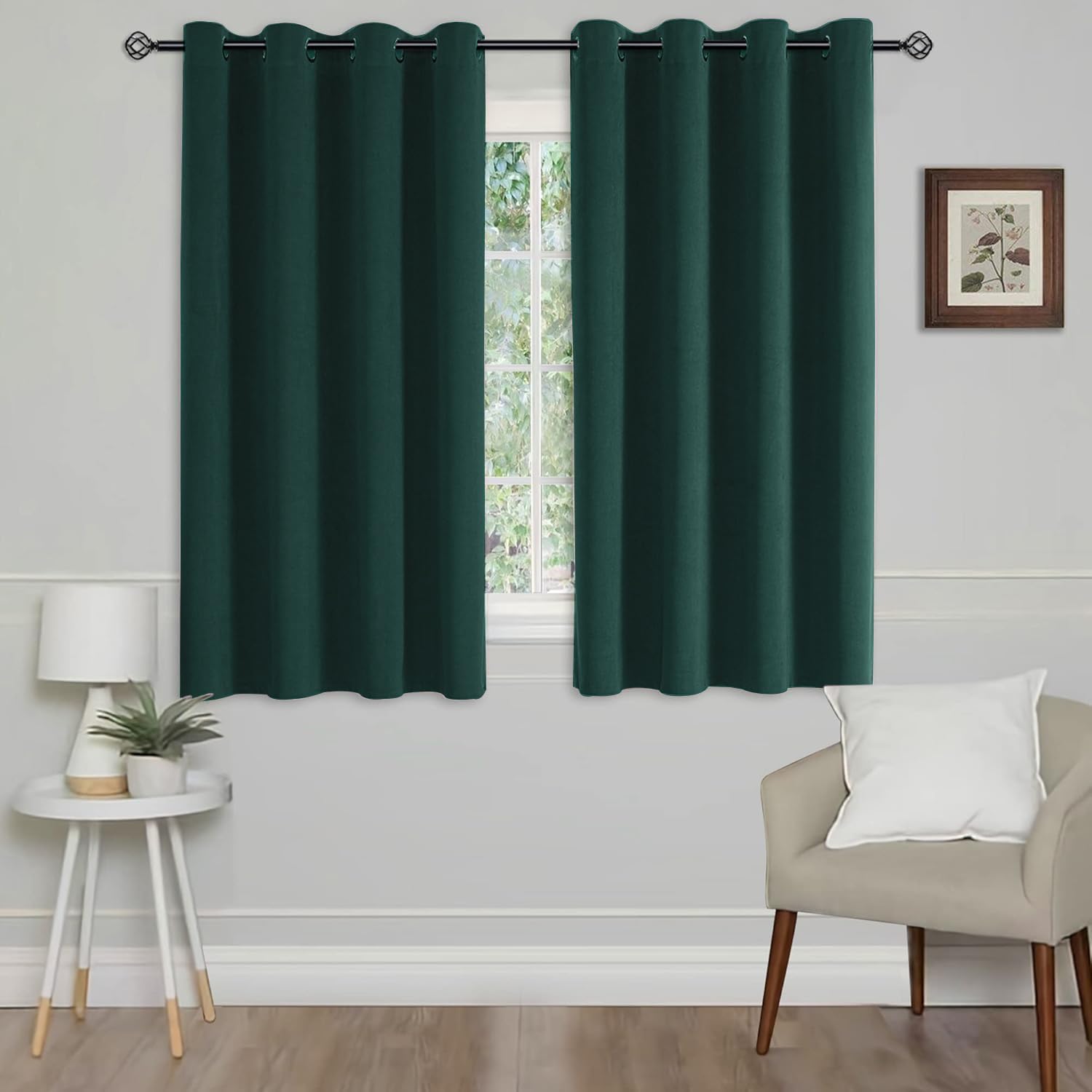 Cucraf Dark Green Velvet Blackout Curtains For Bedroom Thermal Insulated 46" X 54"(W X L) 2 Panels Ring Top Eyelet Soundproof Curtain Kidsroom And Living Room