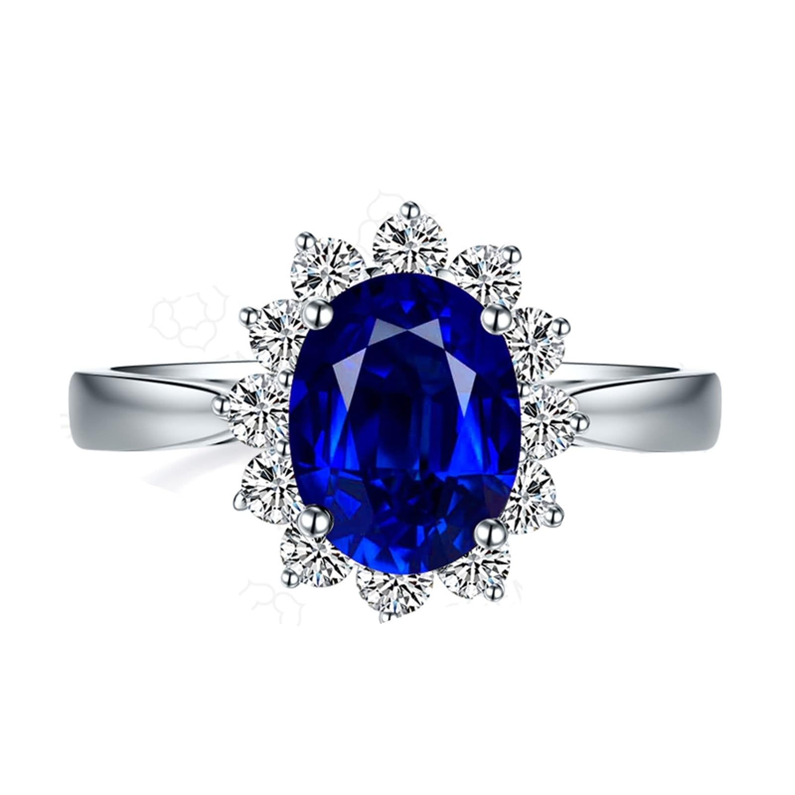 AmDxD Bague de fiançailles en or jaune 18 carats Au750 avec saphir, bague solitaire ovale classique, bijou en or véritable bleu