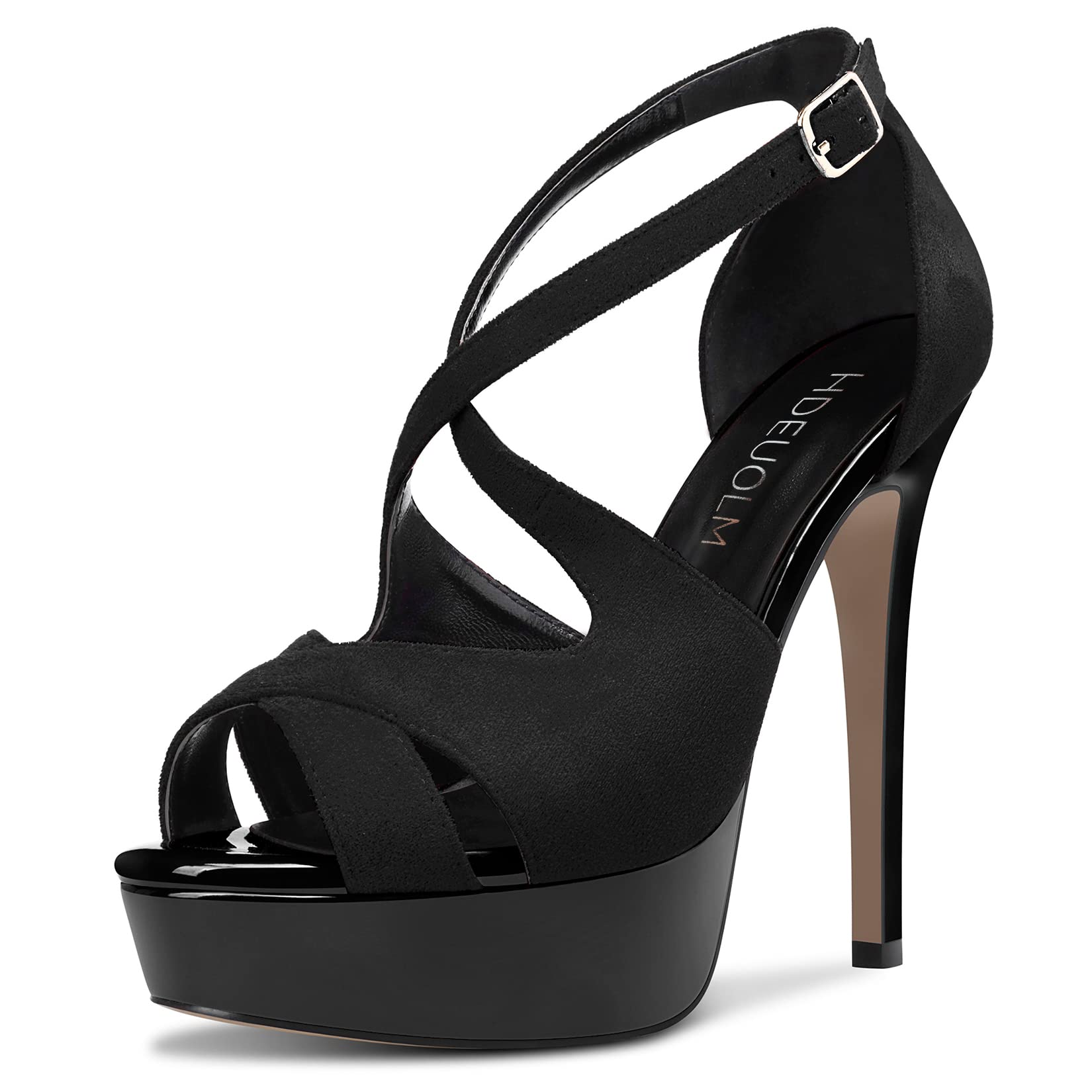 HDEUOLM Women Stiletto High Platform Heel Peep Open Toe Sandals Ankle Strap Wedding Dress 4.7 Inches Heels