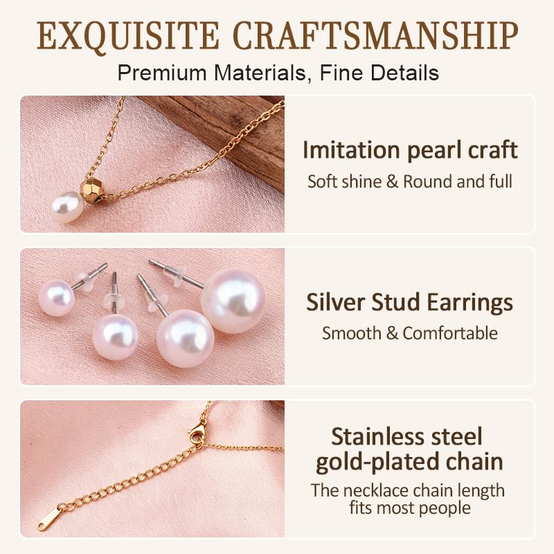 Image of Pearl Earring Stud Pearl Necklace Choker for Bride Wedding Earring Necklace