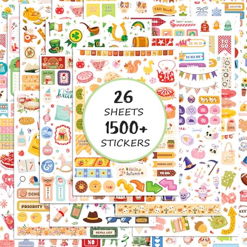 Planner Stickers (26 Pages 1500+ Stickers) Celebration Planner Stickers with Daily Monthly and Holiday Stickers for Scrapbook Supplies Junk Journal Supplies Decorating and Planning.