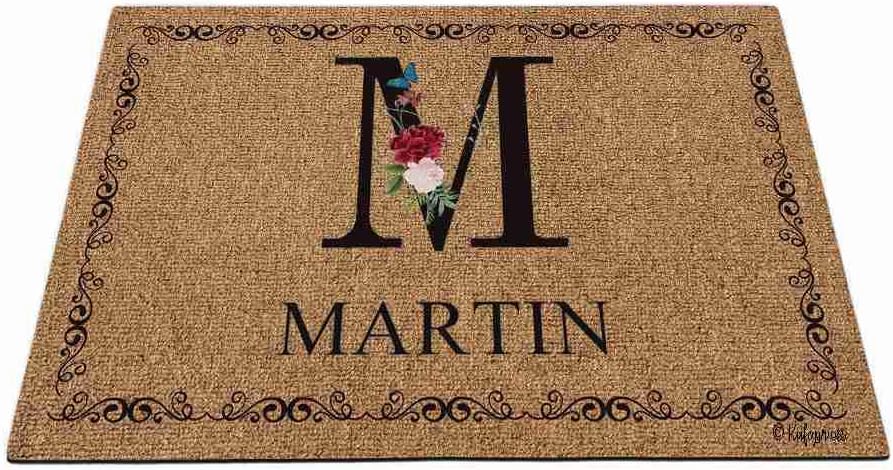 Monogram Doormat Hello Spring Summer Floral Letter M Rug Custom Your Family Name Door Mat for Home Decor 23.6 x 15.7 Inch