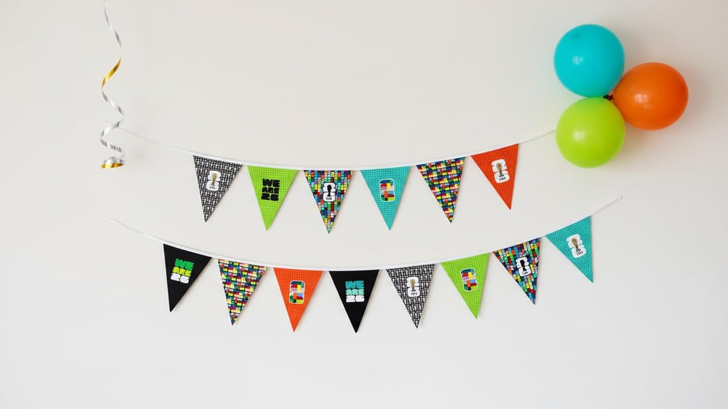 FIFA World Cup DIY Canvas Bunting Kit – Soccer Fan Fabric Craft Project – Includes 24" x 43" Multicolor Fabric Panel, Backing, Binding & Instructions – Create 11ft Handmade Wall or Party Decoration