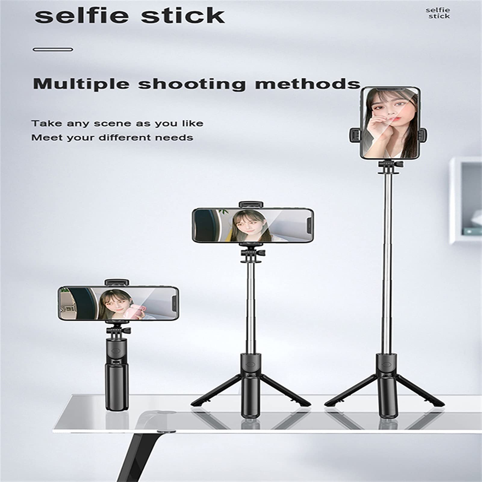 SCRUBY 3 In 1 Selfie Stick Telefono Regolabile Scrivania Treppiede Allungabile Monopiede Con Telecomando Bluetooth Per Smartphone Selfie Stick