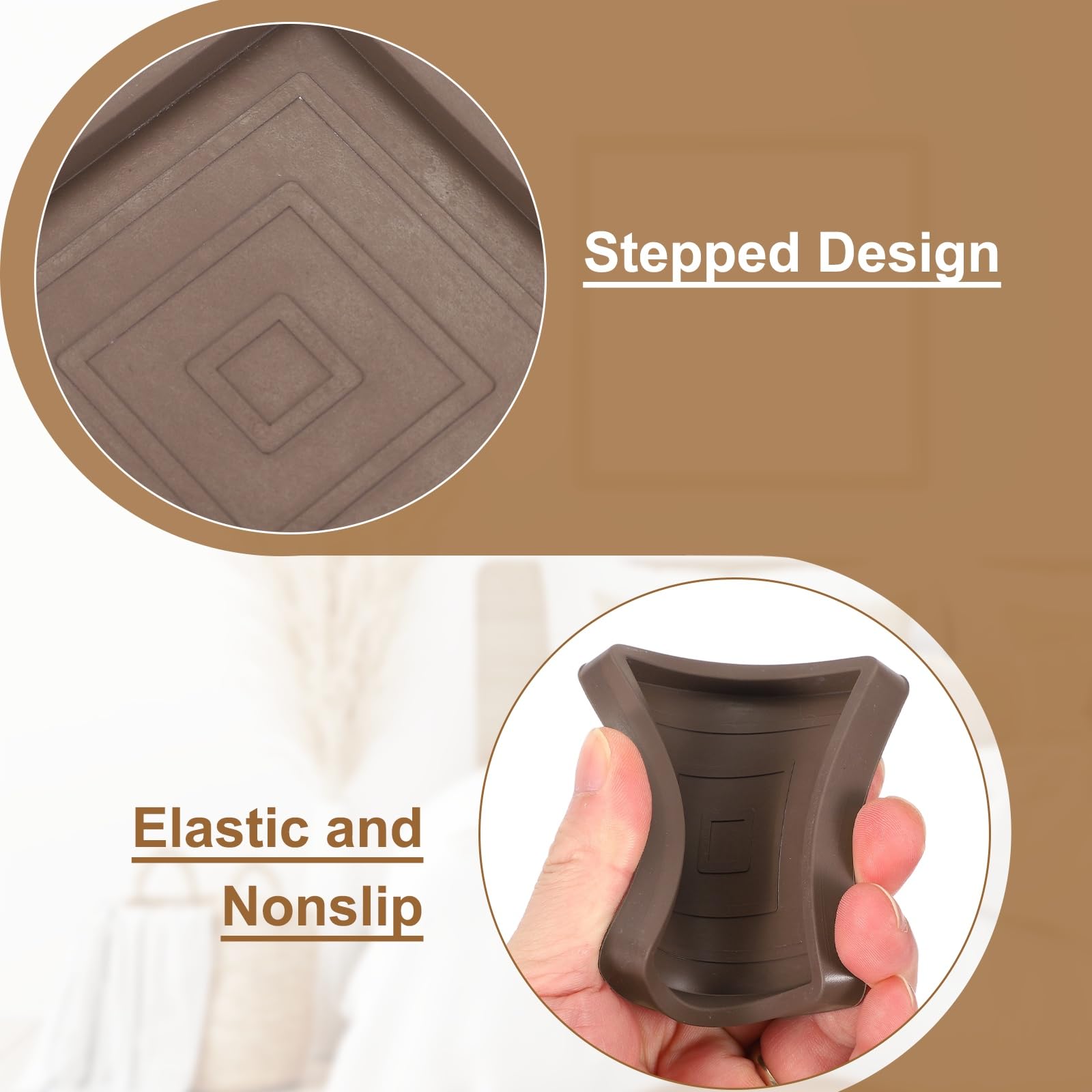 QUARKZMAN 32 Piezas De Protectores De Piso Cuadrados para Patas De Muebles De 3x3 Pulgadas De Goma para Suelos De Madera, Marrones (Adecuados para Patas De Silla De 2.5 Pulgadas)