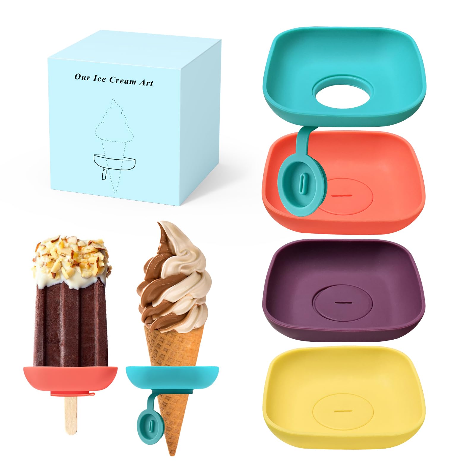 Zvvastnz Silicone Popsicle Holders for Kids, 4pcs Reusable Pop Holders for Toddlers, No mess Ice Cream Holder for Summer and Birthday Party, Adjustable Clips, Dishwasher Safety, 2-in-1