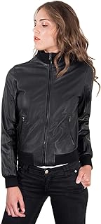 Bomber in pelle nera Donna 2 bottoni Made in Italy