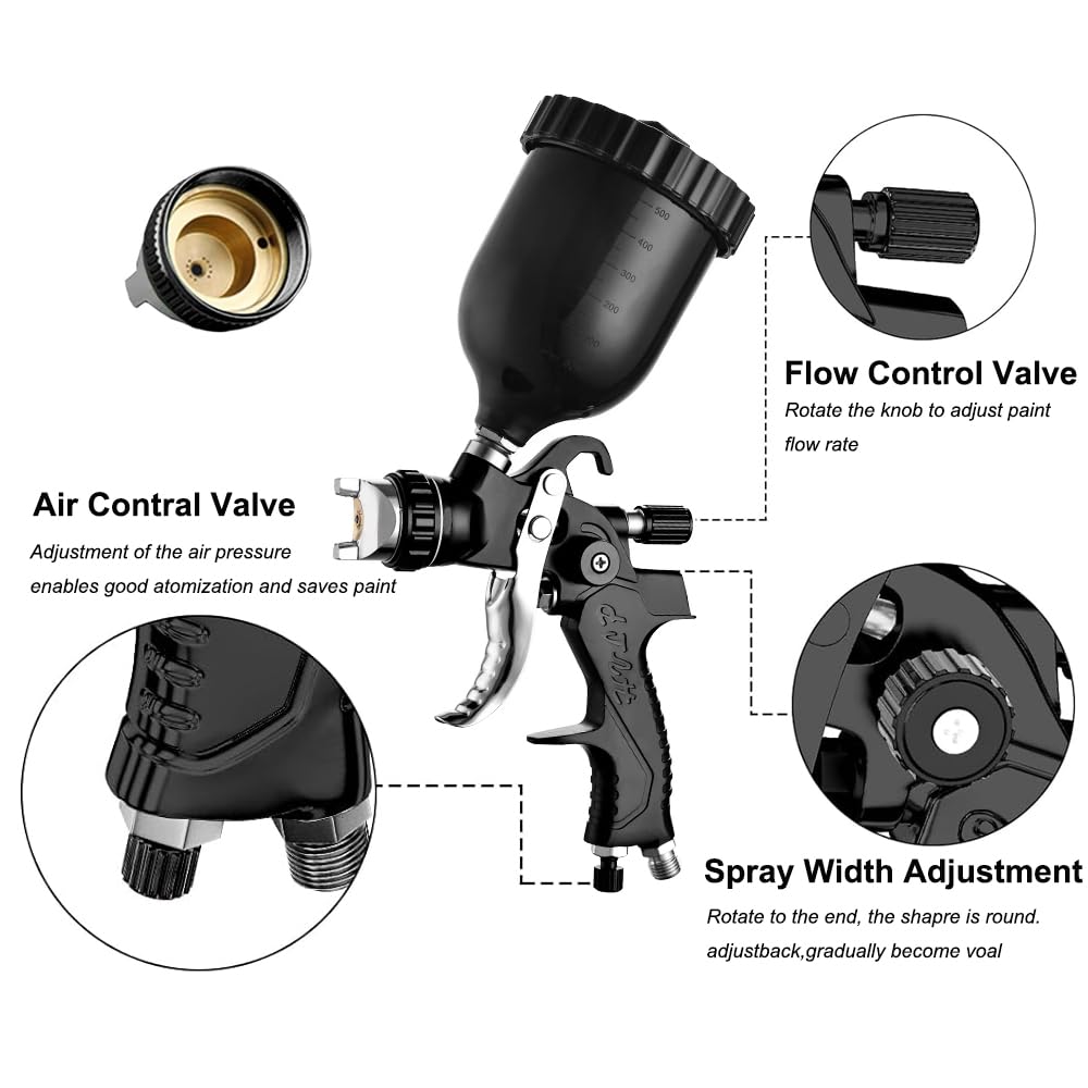 HVLP pistola a spruzzo per verniciare 4 ugelli 1,3mm 1,5mm 1,8mm 2,5mm Nero