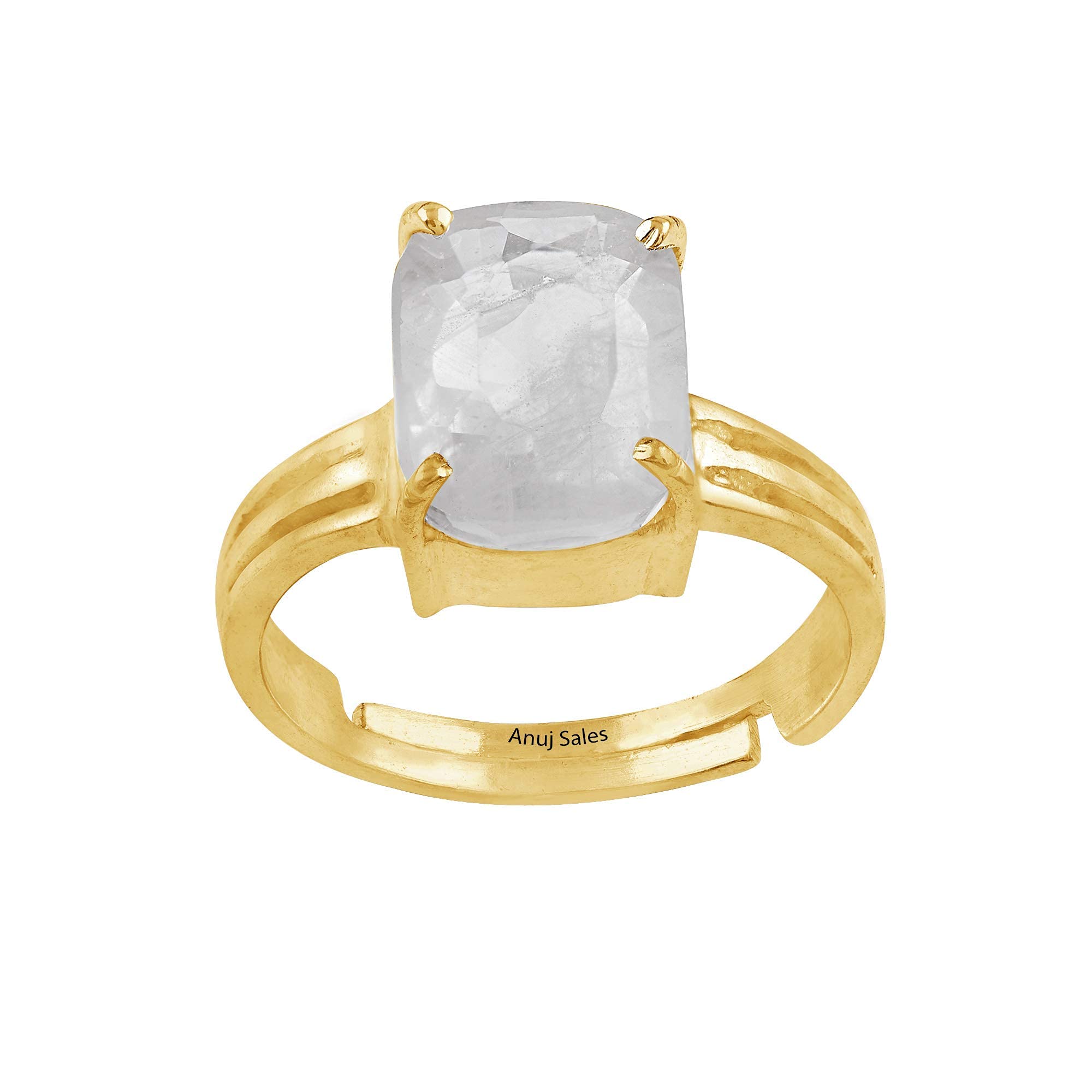 Anuj Sales Anello in oro 8,25 Ratti da 7,20 carati, con zaffiro bianco naturale, certificato non riscaldato, non trattato, anello regolabile Pukhraj, pietra portafortuna preziosa pietra preziosa sfusa
