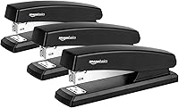 Amazon Basics 25-Sheet Non-Slip Desktop Stapler with 1000 Staples, Lightweight Office Stapler, Black 3-Pack