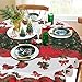 LUSHVIDA Christmas Tablecloth Round - 60inch Holly Ribbon Pattern Washable Wrinkle Resistant Holiday Tablecloths for Christmas Family Gathering, Dining Room Table 130GSM