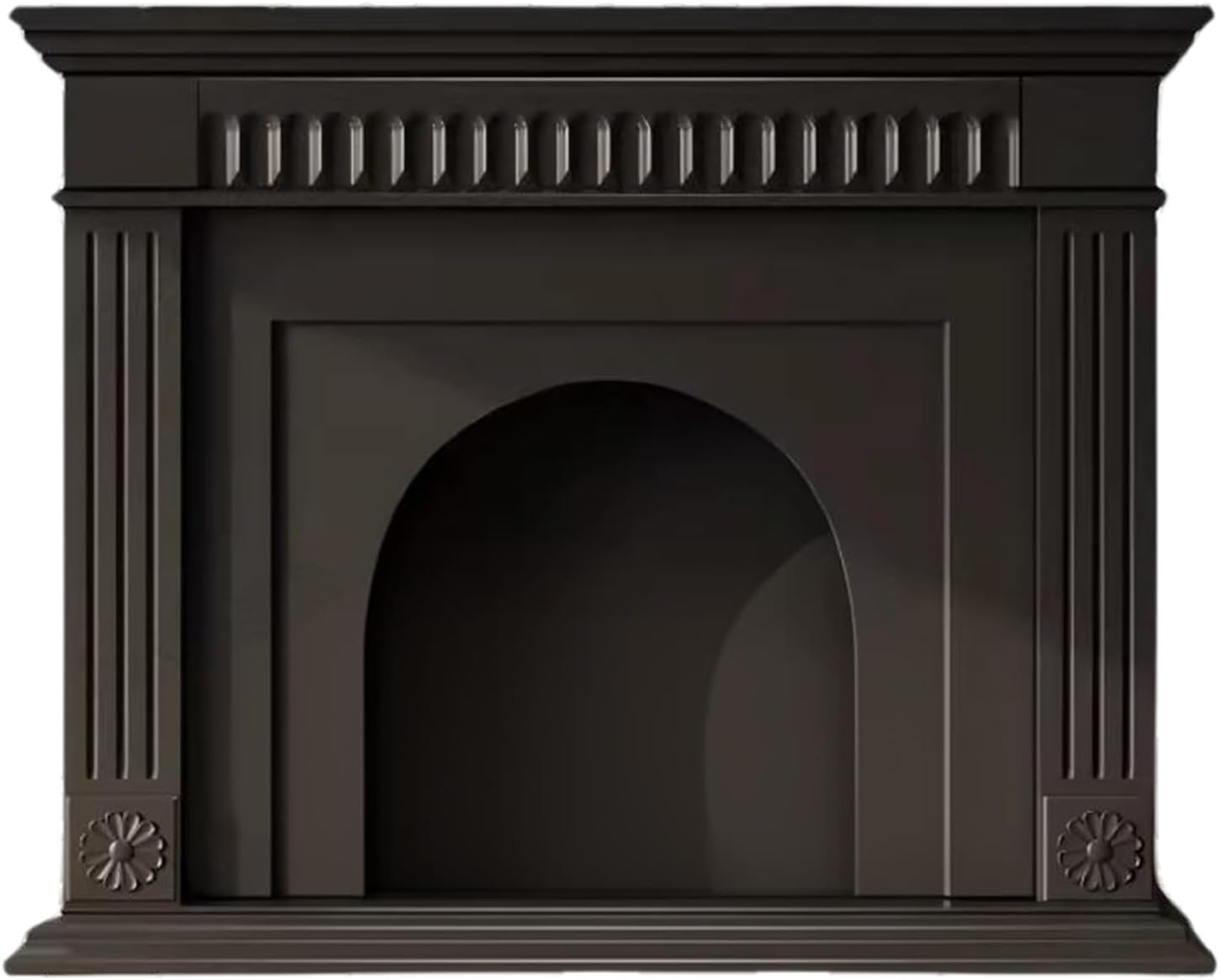 Fireplace Mantel Surround Arched Solid Wood Fireplace Mantel Decorative Surround with Dentil Molding(Black)