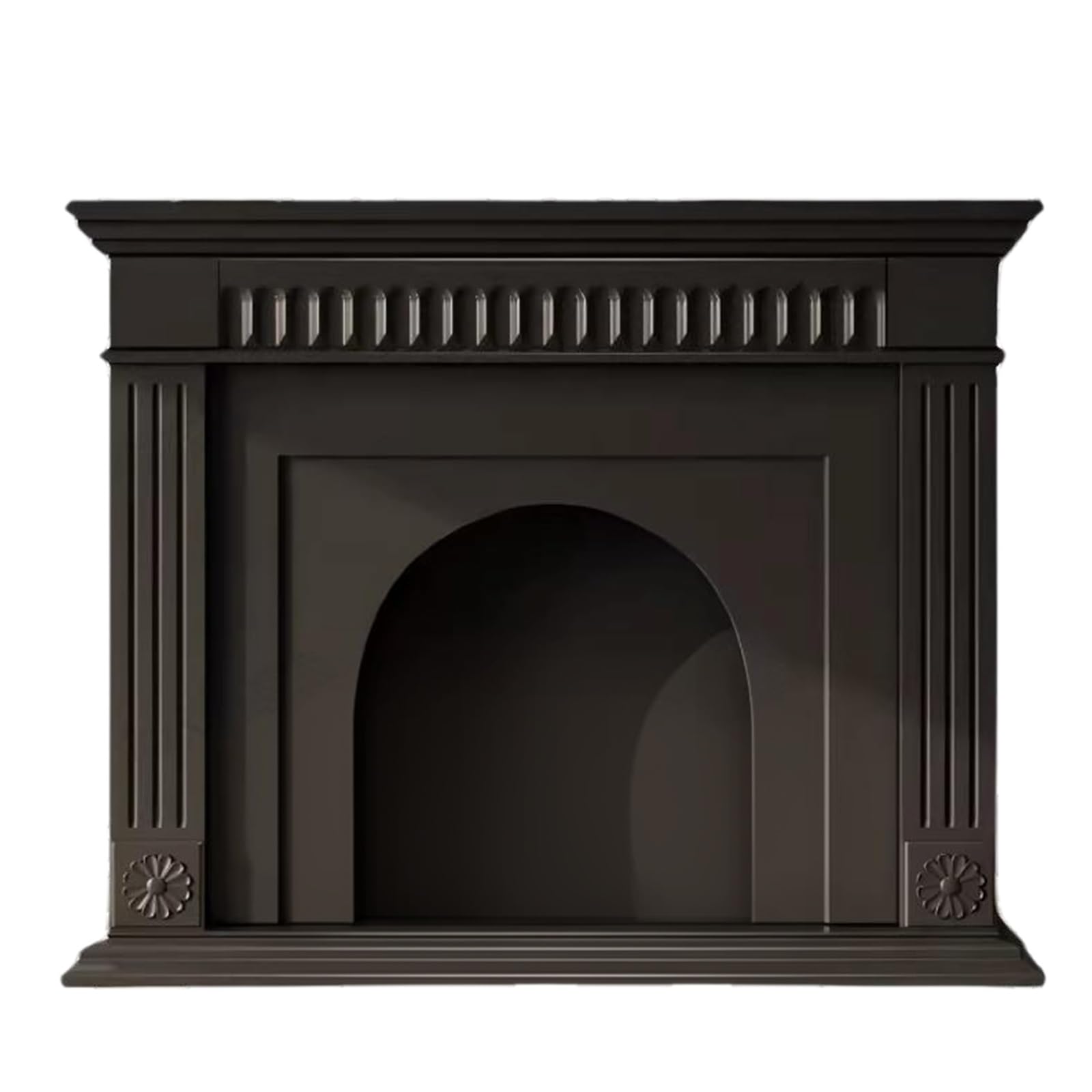 Cornice per caminetto Cornice Decorativa for caminetto in Legno massello ad Arco con Modanatura dentellata(Nero)