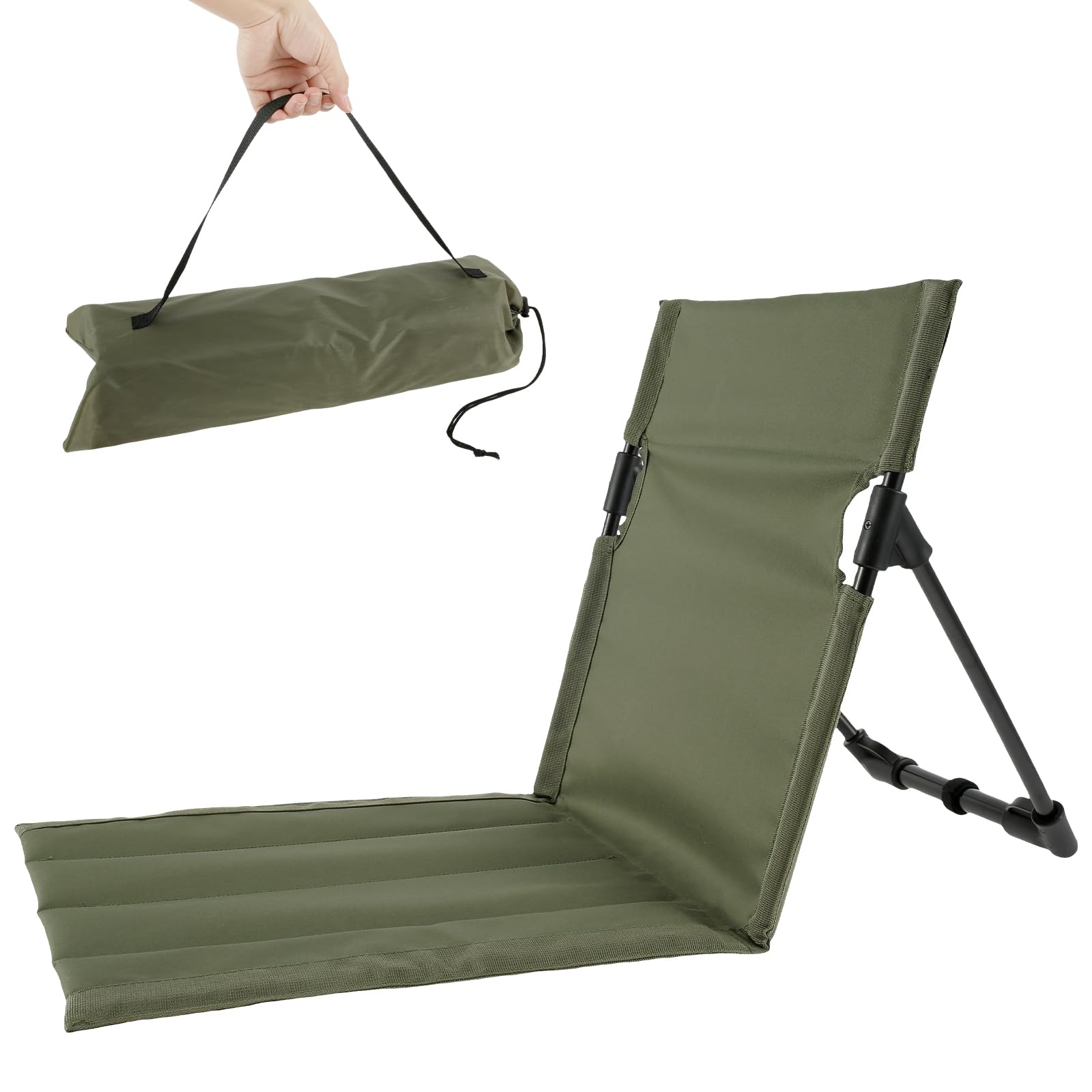 Sesaver Beach Lounger Mat,Folding Floor Beach Chair with Back Support Low Outdoor Camping Chair Sun Lounger Portable Lightweight for Fishing Barbecues Hiking Traveling (Army Green)