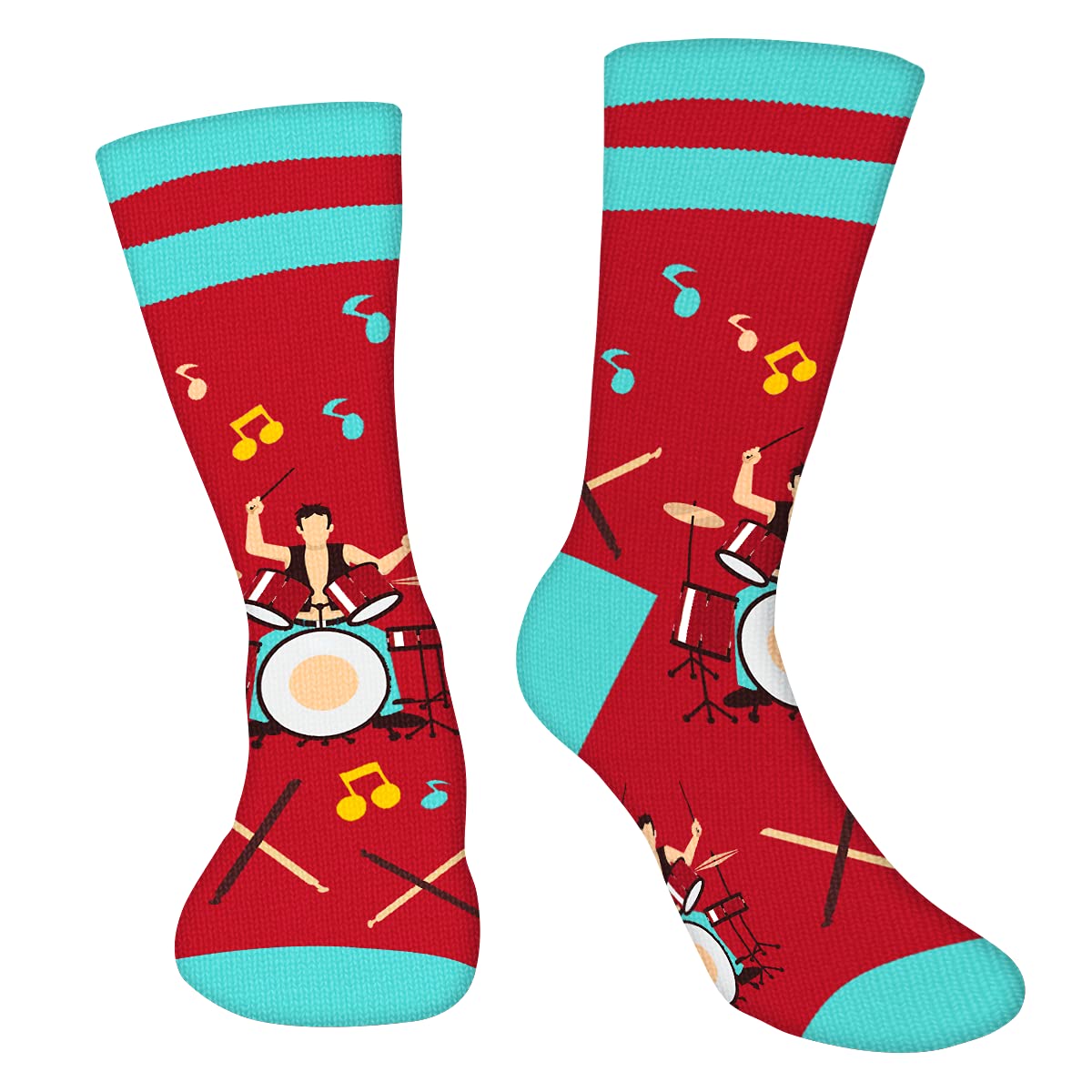 Funny Drum Socks for Men Dad Teenage Boys - Music Novelty Fun Crazy Funky Silly Crew Cool Dress Socks 9-11 Music Fathers Day Easter Gifts for Drummer Players Lovers Christmas Stocking Fillers