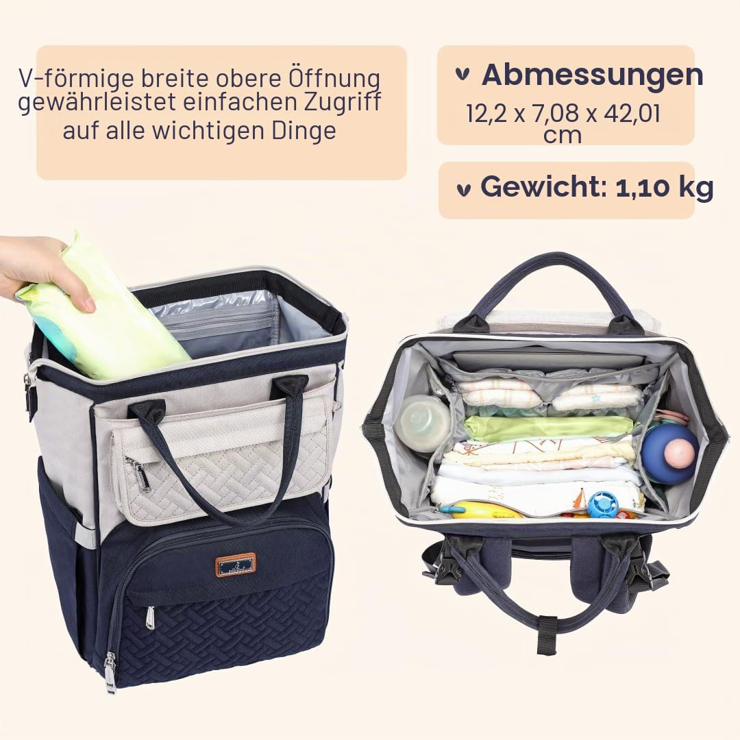 BabbleRoo Wickeltasche Rucksack Multifunktionale Große Wickelrucksack Babytasche mit Wickelauflage & Kinderwagengurten & Schnullertasche