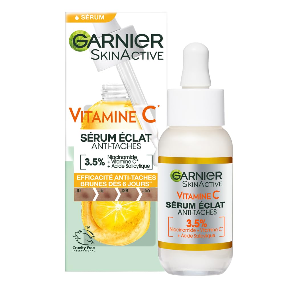 Garnier SkinActive Sérum Éclat Anti-Taches Brunes - Vitamine C et Acide Salicylique - Vegan - Tous Types de Peaux - 30 ml