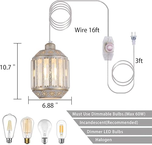 Miniatura 8 de YLONG-ZS Lámparas colgantes con luces colgantes enchufables de 16.4 pies, luz colgante regulable para isla de cocina, comedor, dormitorio, sala de
