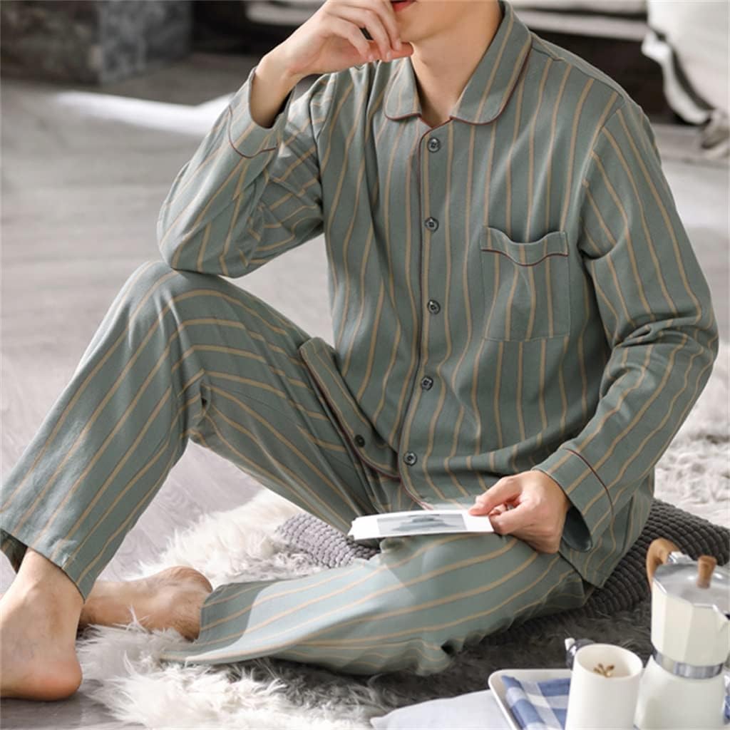 Pajamas men's spring and autumn cotton long-sleeved striped home clothes four seasons suit