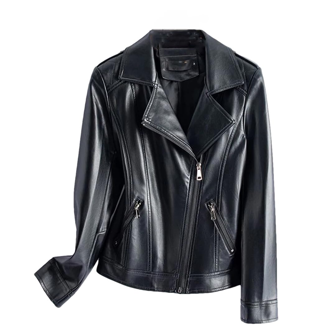 Cappotto da donna in pelle con colletto rovesciato a maniche lunghe con cerniera