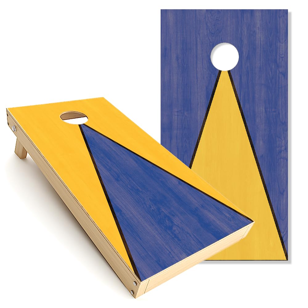 Yellow Blue Black Cornhole Skin Decals | Vinyl Wrap for Game Board, Bean Bag Toss, Beach Games, Corn Hole - 2 Skins Set - Favorite Team College School Alumni Alma Mater Colors