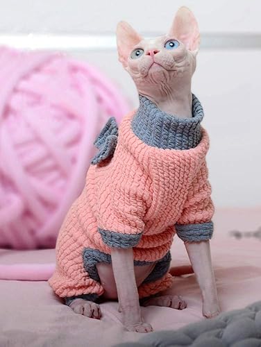 Miniatura 2 de Ropa de gatos sin pelo de algodón suéter camisa transpirable otoño invierno cálido ropa de gato cuello alto chaleco ropa para esfinge, rex de