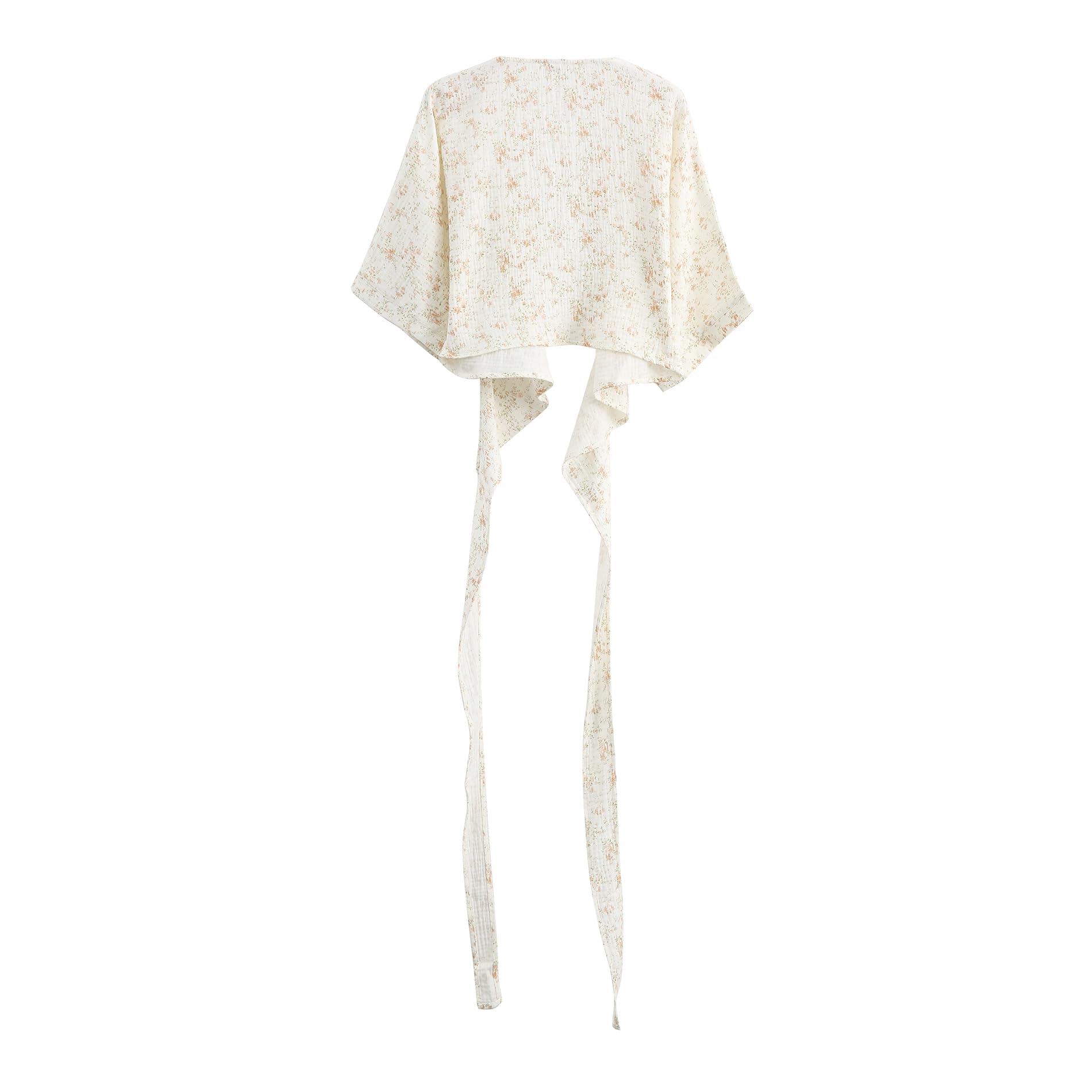 Amazhiyu Kurzärmeliges Crop-Top für Damen, Baumwolle, V-Ausschnitt, zum Selbstbinden