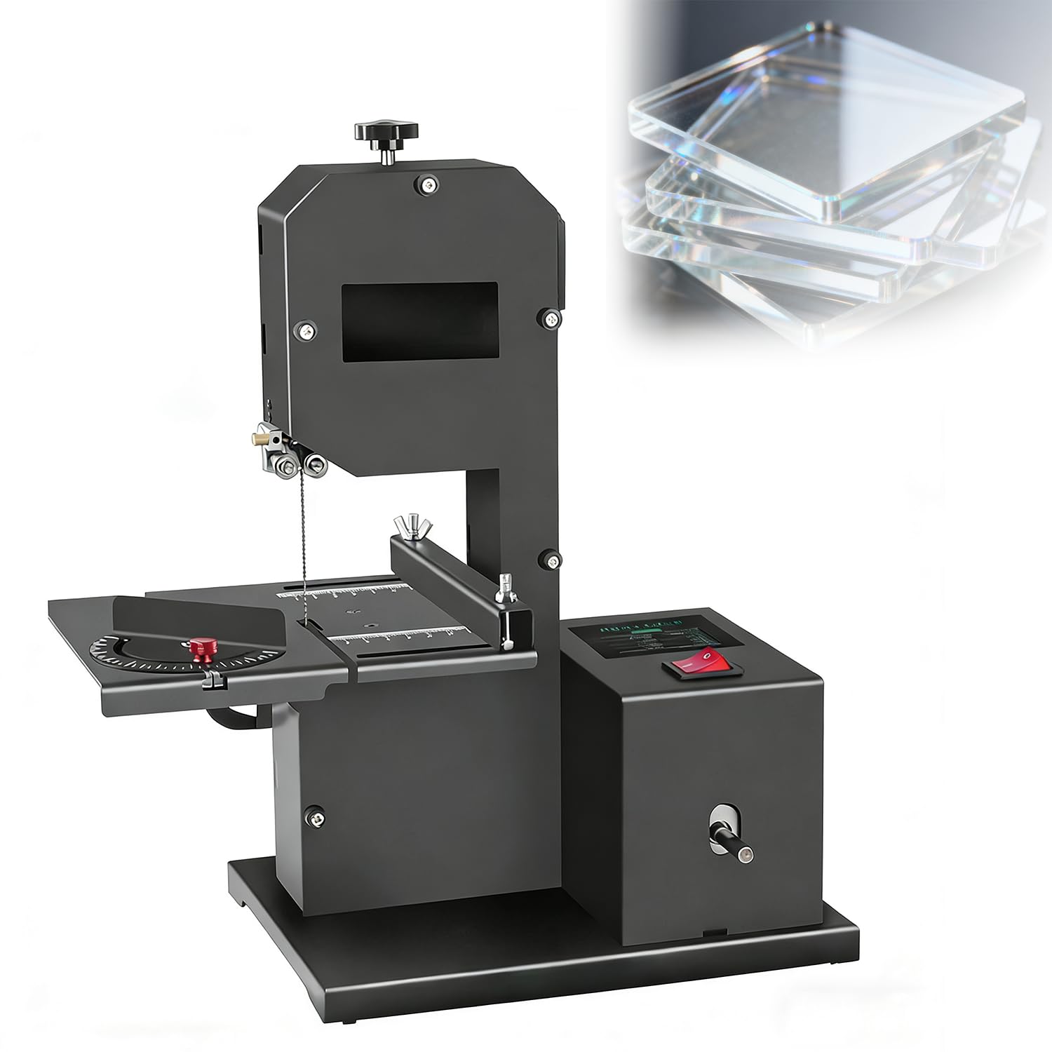 Sierra De Cinta De Escritorio Profesional De 800 W, Sierra De Cinta para Carpintería con Altura De Corte De 70 Mm, Mesa De Metal Inclinable para Cortes Rectos Y Curvos De Madera Y Espuma