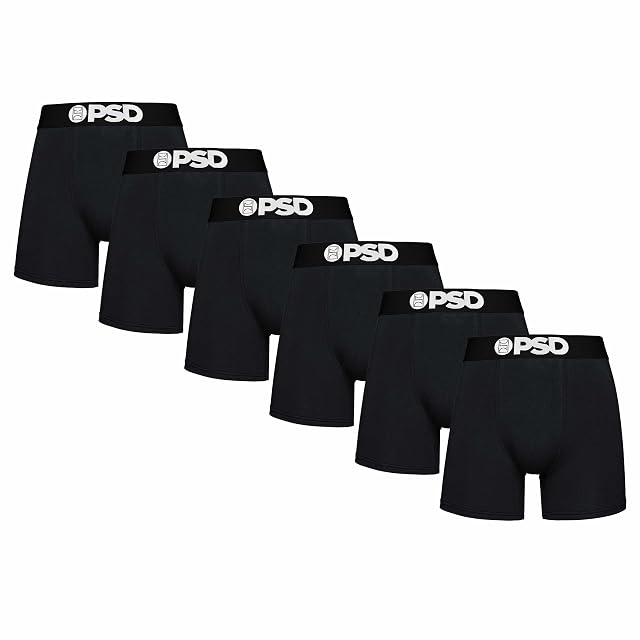 PSD Underwear Mens Boxer Briefs - Solid Basics Mid Length Pack Singles Soft Breathable Boxer Briefs for Men