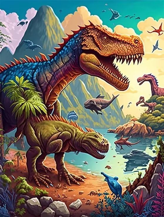 Kits de pintura de diamantes de dinosaurio para adultos principiantes, pinturas de diamantes de bricolaje con diamantes, arte de gemas para